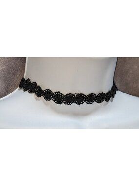 Black Crochet Lace Choker Necklace With Adjustable Lobster Clasp 13 Inches + 3 I